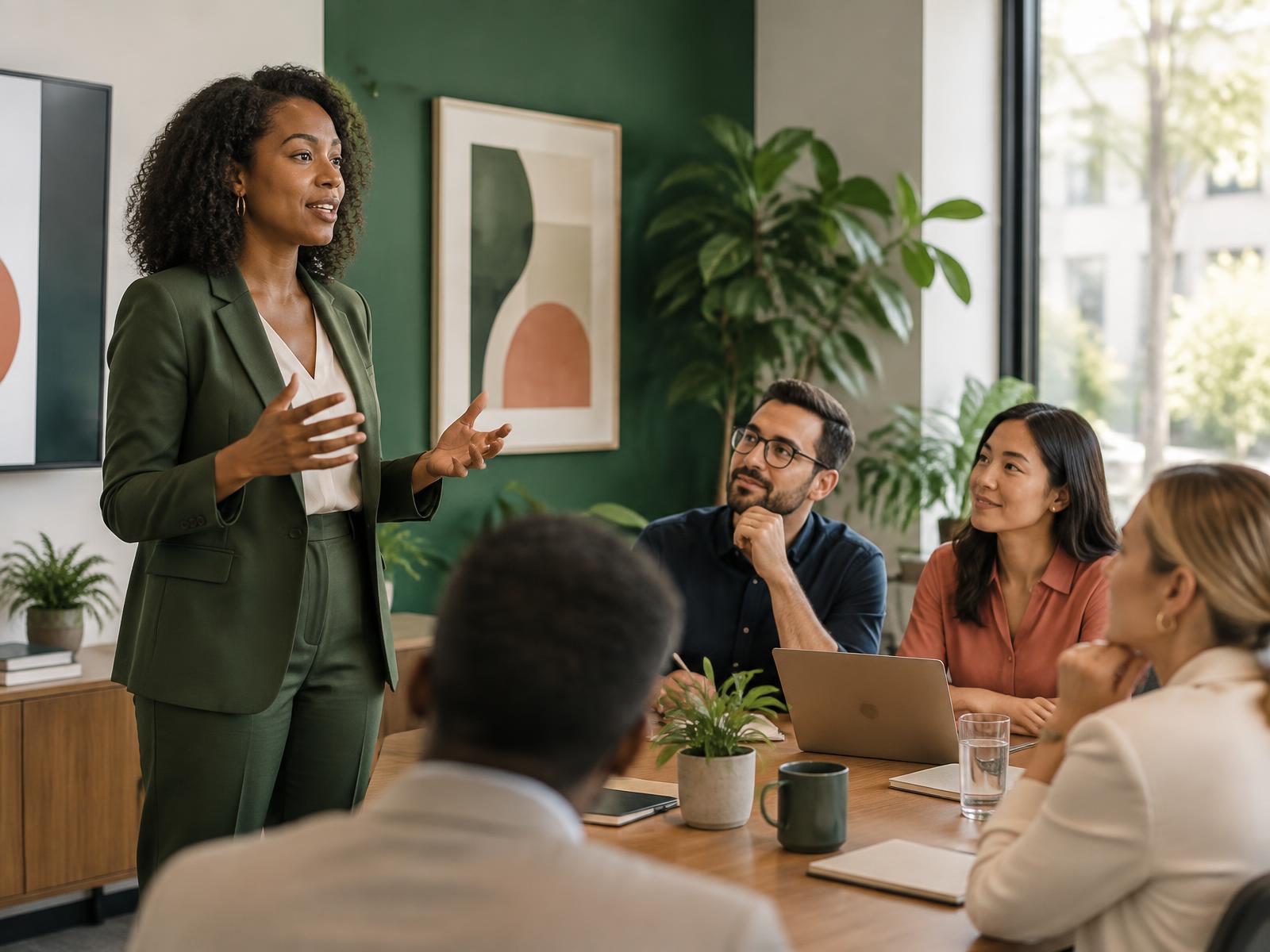 Professional speaker communicating naturally with an engaged audience