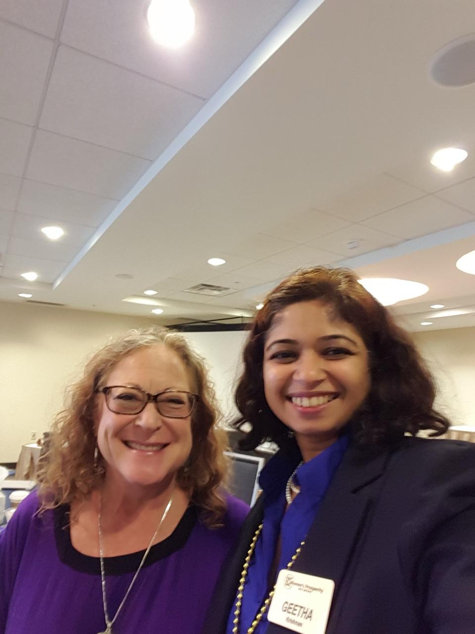 Geetha Krishnan with a fellow attendee at a professional event