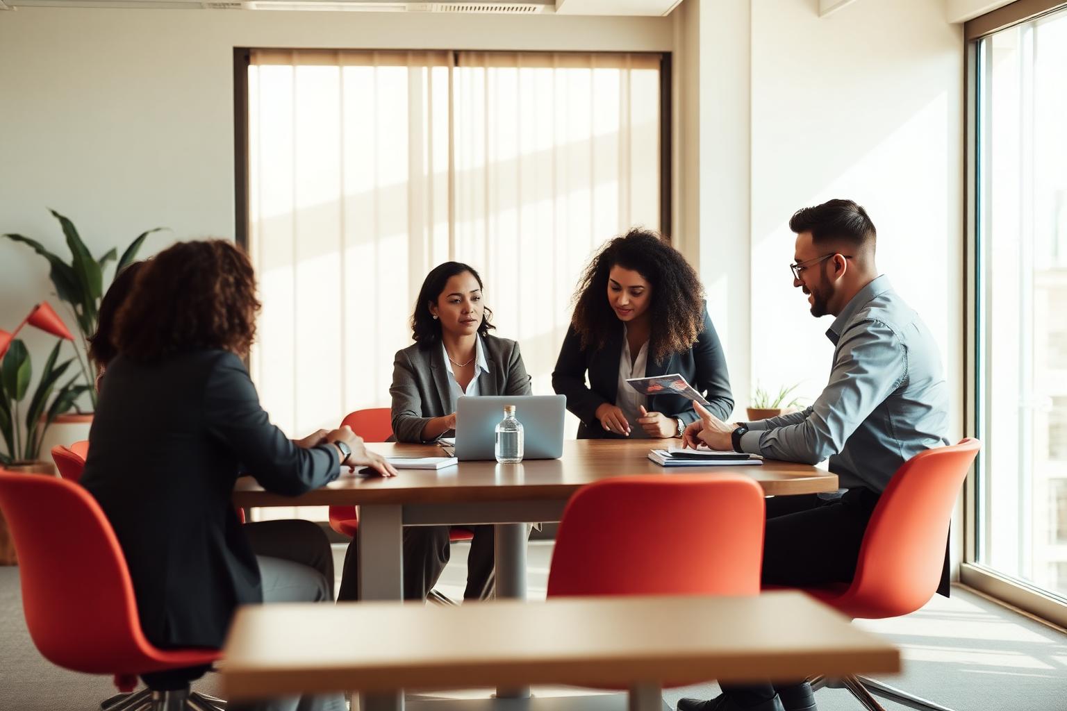 Professionals taking part in a leadership discussion